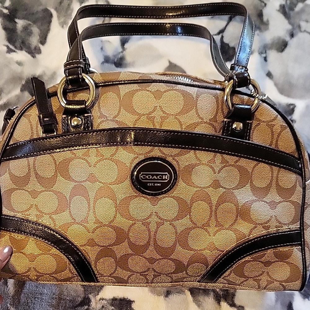 Coach Tan and Black Signature Satchel